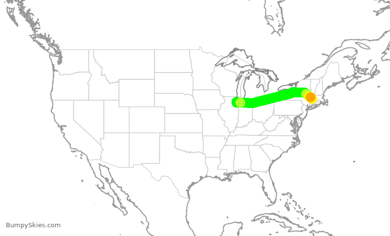 Turbulence forecast map for SWA2108, BDL to MDW