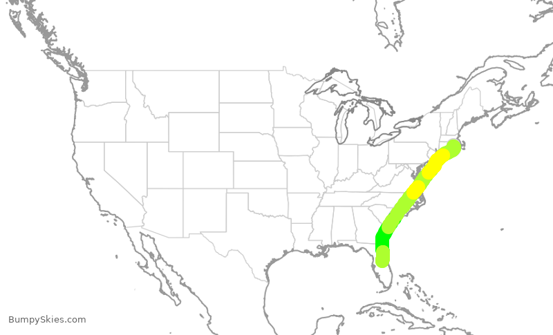 Turbulence forecast map for SWA2108, PVD to MCO
