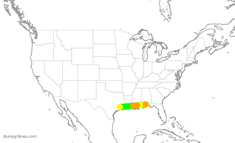 Turbulence forecast map for SWA2111, HOU to VPS