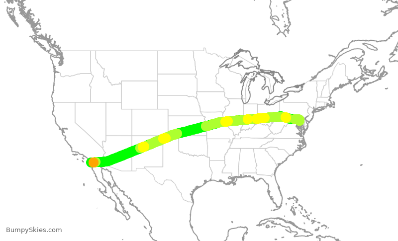 Turbulence forecast map for SWA2114, SAN to BWI