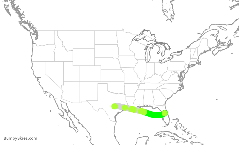 Turbulence forecast map for SWA2116, AUS to MCO