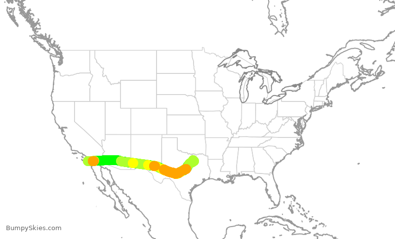 Turbulence forecast map for SWA2120, SAN to DAL