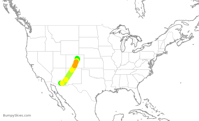 Turbulence forecast map for SWA2122, DEN to TUS