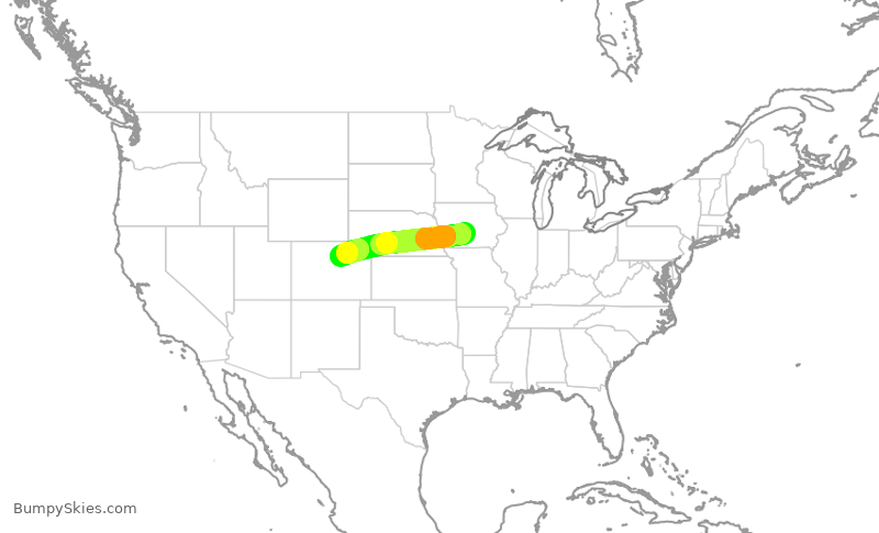 Turbulence forecast map for SWA2123, DSM to DEN