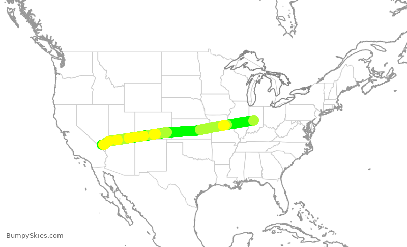 Turbulence forecast map for SWA2126, IND to LAS