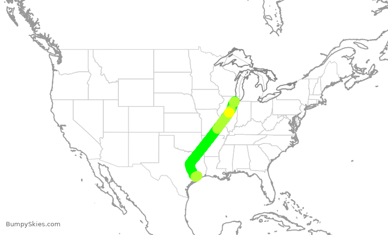 Turbulence forecast map for SWA2131, MDW to HOU