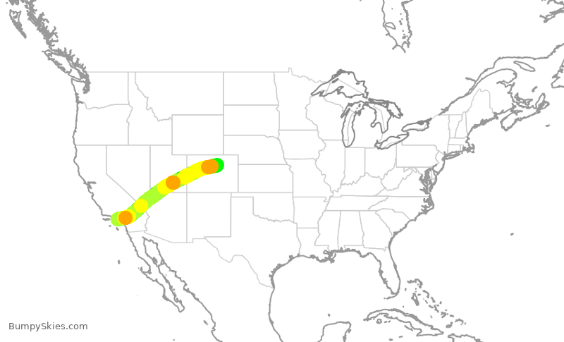 Turbulence forecast map for SWA2133, DEN to LAX