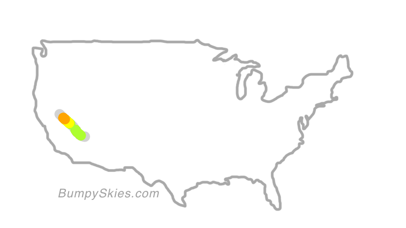 Map of continental US with illustrated flight path and turbulence forecast (described in text below)