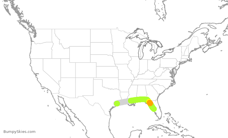 Turbulence forecast map for SWA2135, HOU to TPA