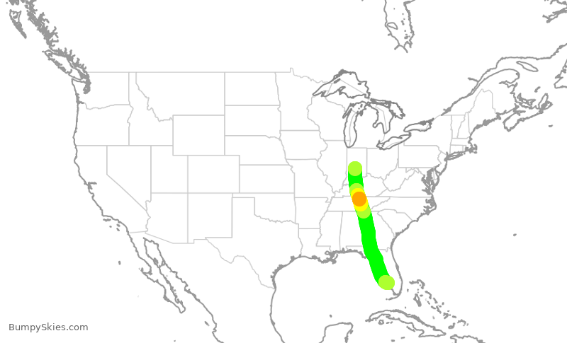 Turbulence forecast map for SWA2137, IND to RSW