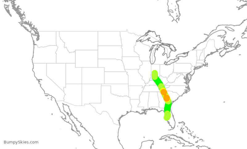 Turbulence forecast map for SWA2140, IND to TPA