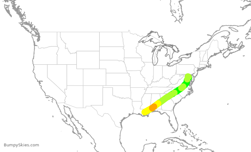 Turbulence forecast map for SWA2144, MSY to BWI