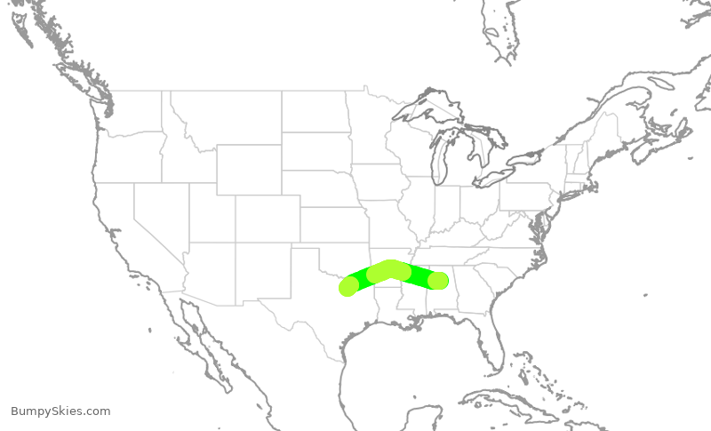 Turbulence forecast map for SWA2146, BHM to DAL
