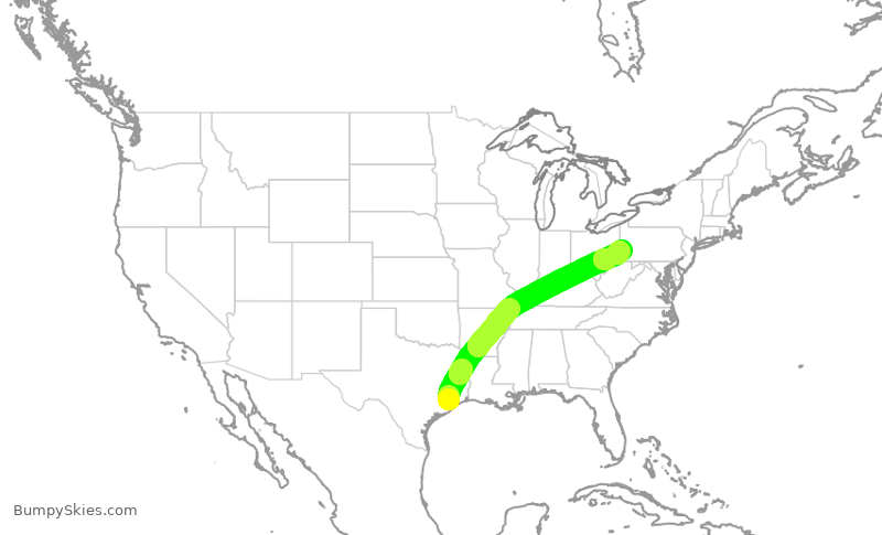 Turbulence forecast map for SWA2147, HOU to PIT