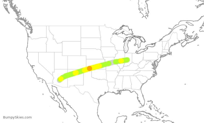 Turbulence forecast map for SWA2147, IND to PHX