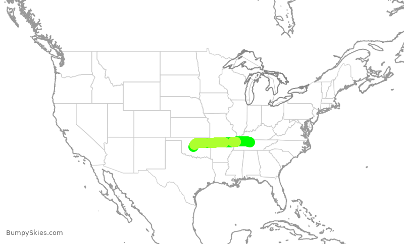 Turbulence forecast map for SWA2148, BNA to OKC