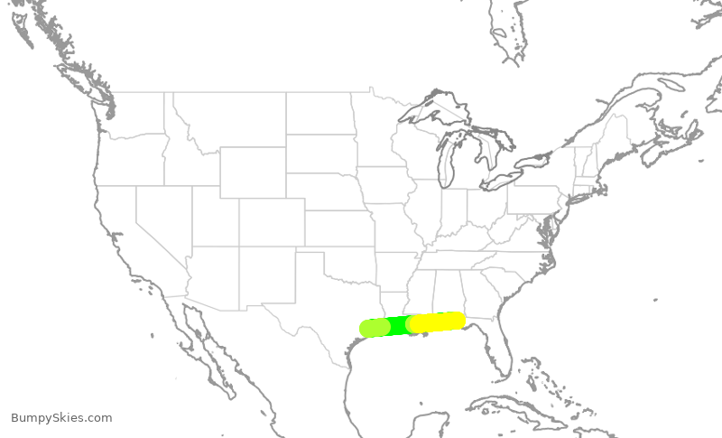 Turbulence forecast map for SWA2151, HOU to ECP