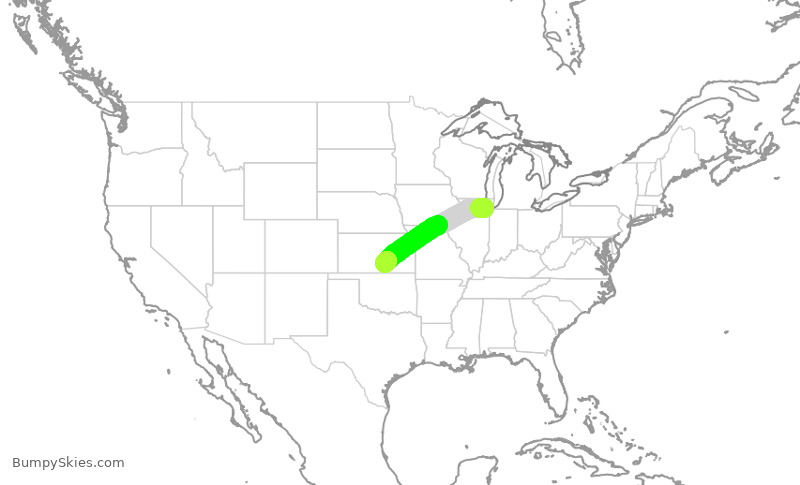 Turbulence forecast map for SWA2152, MDW to ICT