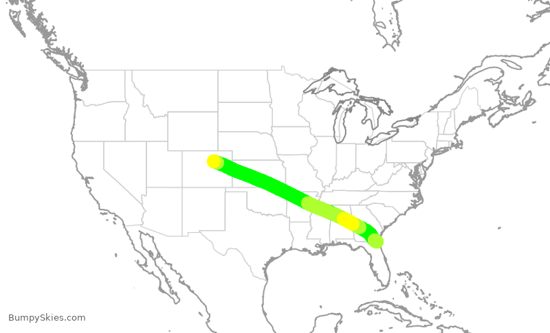 Turbulence forecast map for SWA2153, DEN to JAX