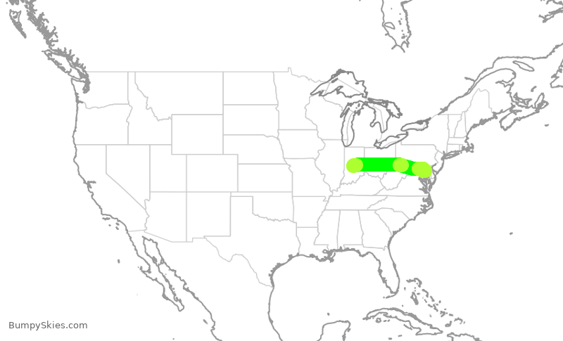 Turbulence forecast map for SWA2156, IND to BWI
