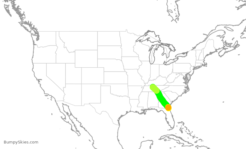 Turbulence forecast map for SWA2157, JAX to BNA