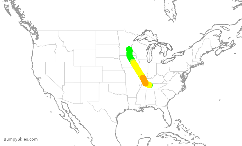 Turbulence forecast map for SWA2160, BNA to MSP