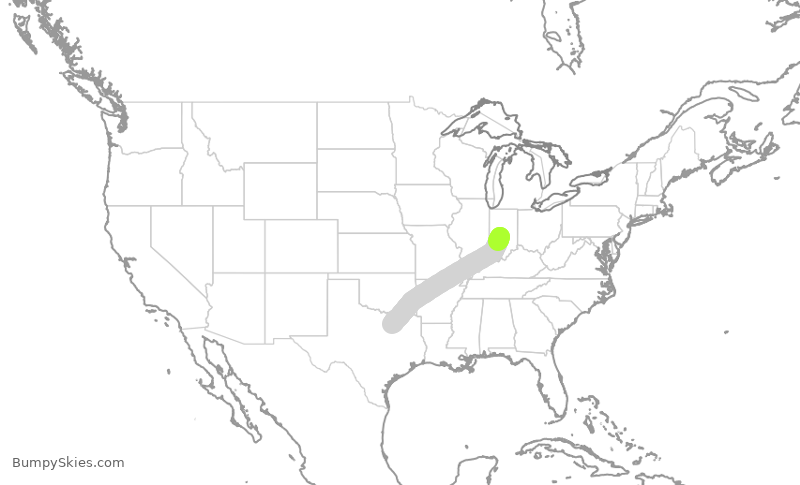 Turbulence forecast map for SWA2161, IND to DAL