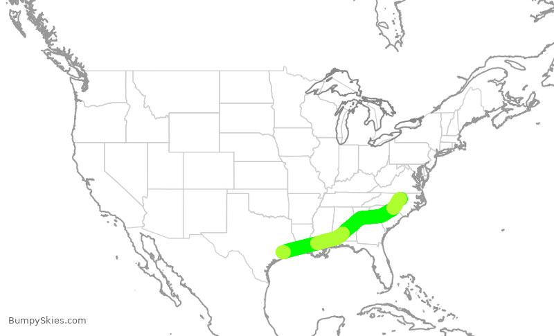 Turbulence forecast map for SWA2163, HOU to RDU