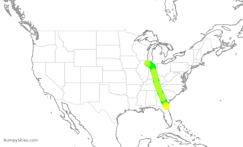 Turbulence forecast map for SWA2164, JAX to MDW