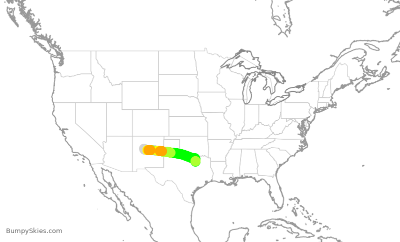Turbulence forecast map for SWA2165, ABQ to DAL