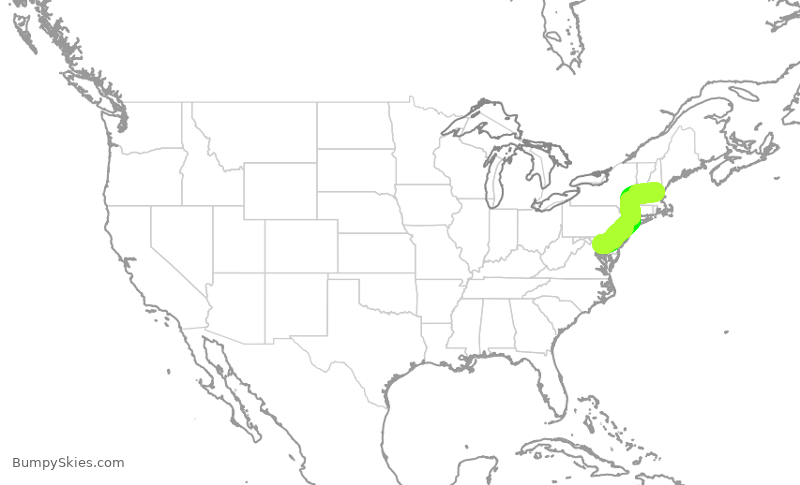 Turbulence forecast map for SWA2166, BWI to MHT