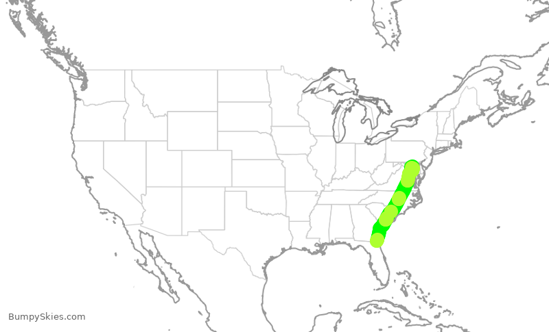 Turbulence forecast map for SWA2166, JAX to BWI