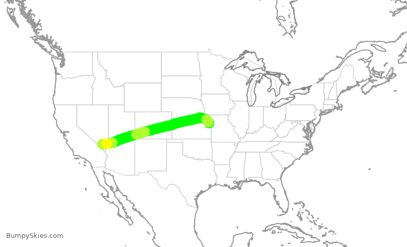 Turbulence forecast map for SWA2166, LAS to MCI