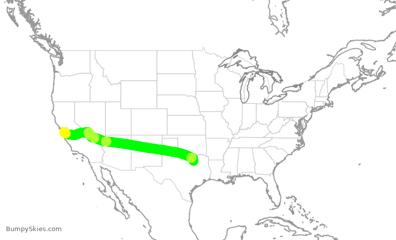Turbulence forecast map for SWA2167, SJC to DAL