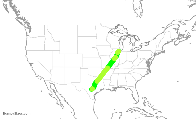 Turbulence forecast map for SWA2168, MDW to SAT