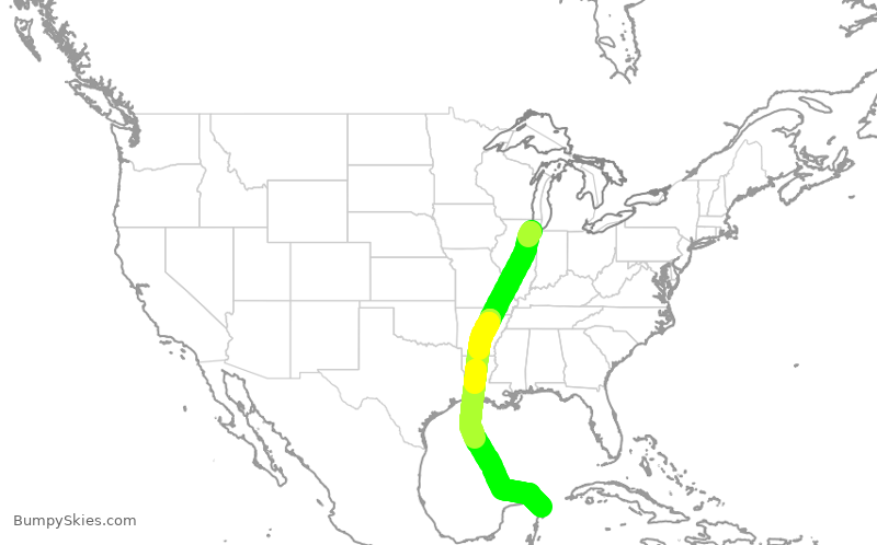 Turbulence forecast map for SWA216, MDW to CUN