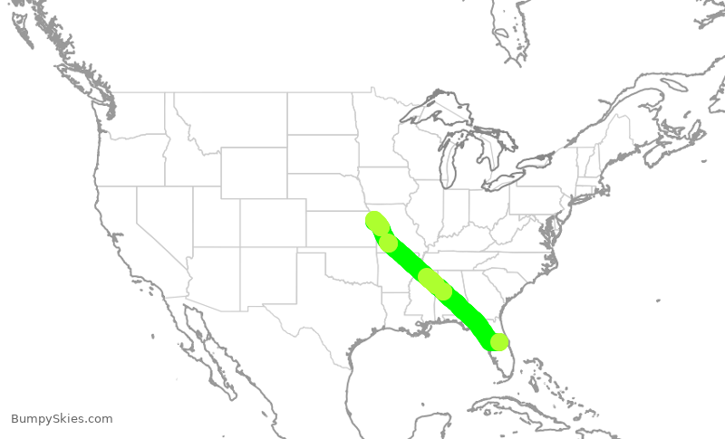 Turbulence forecast map for SWA2170, MCO to MCI