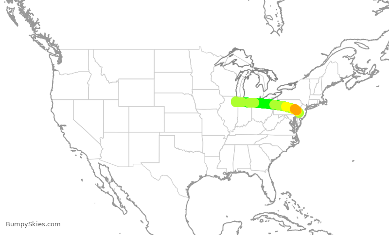 Turbulence forecast map for SWA2177, PHL to MDW