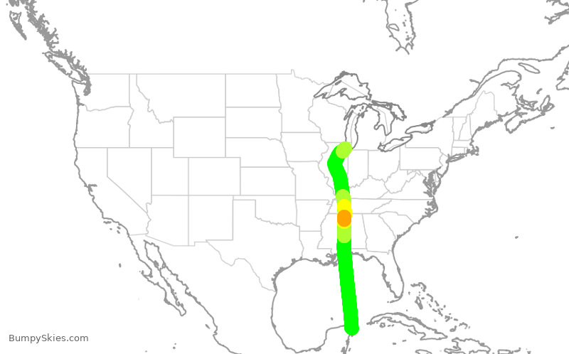 Turbulence forecast map for SWA217, CUN to MDW