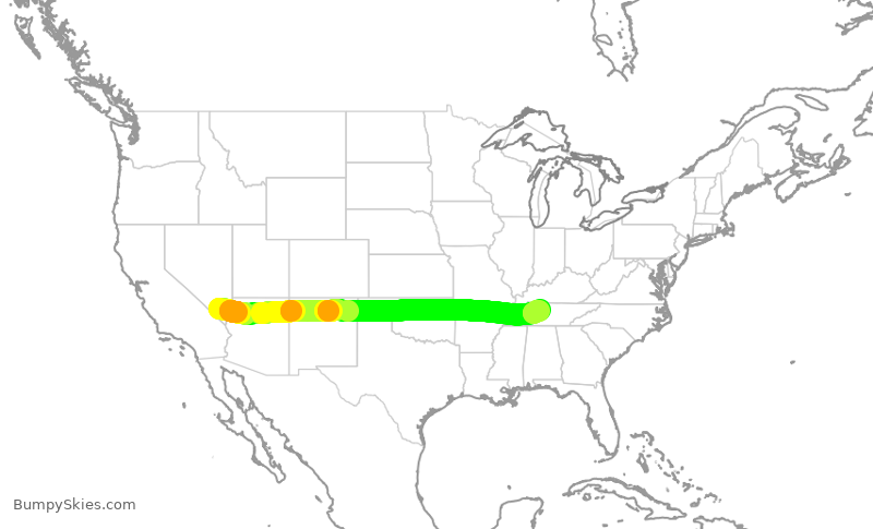 Turbulence forecast map for SWA2180, LAS to BNA