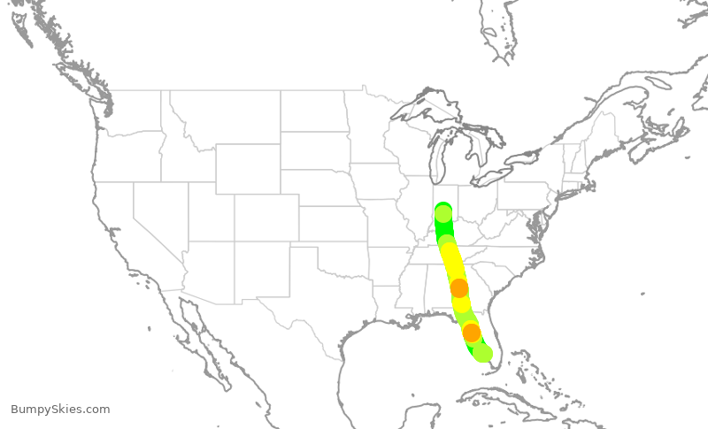 Turbulence forecast map for SWA2186, IND to RSW