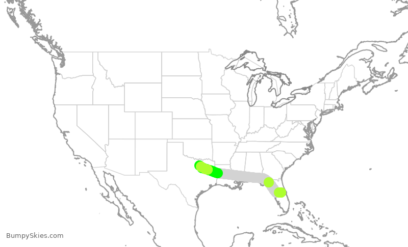 Turbulence forecast map for SWA2187, MCO to DAL
