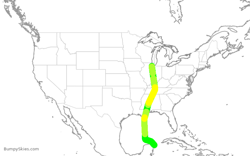 Turbulence forecast map for SWA218, MDW to MUN