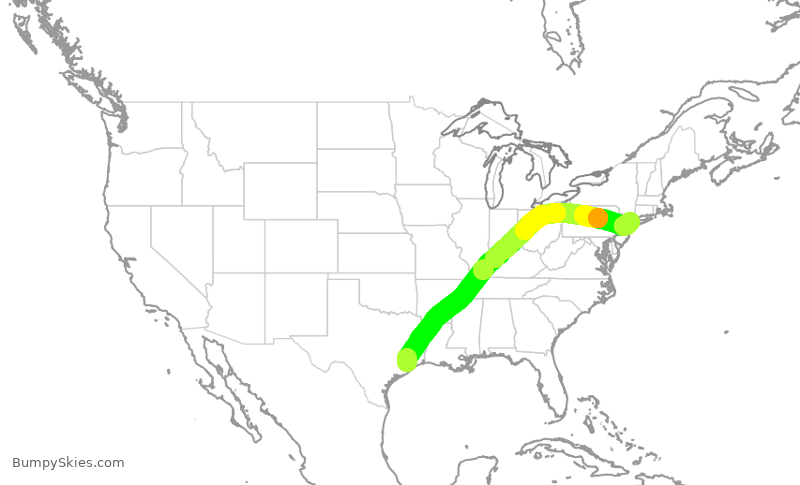 Turbulence forecast map for SWA2190, HOU to LGA