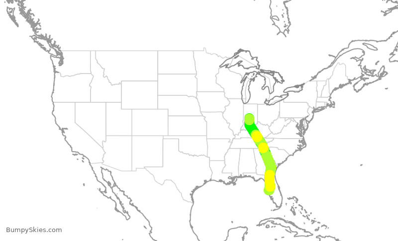 Turbulence forecast map for SWA2192, IND to TPA