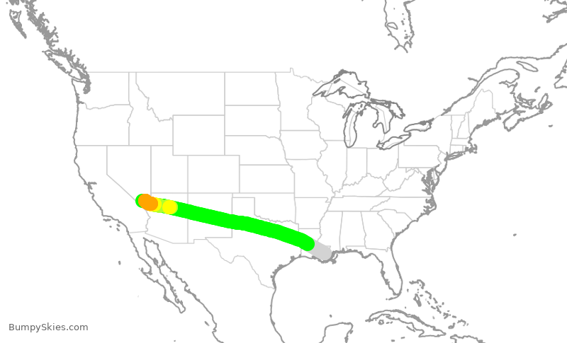 Turbulence forecast map for SWA2192, MSY to LAS