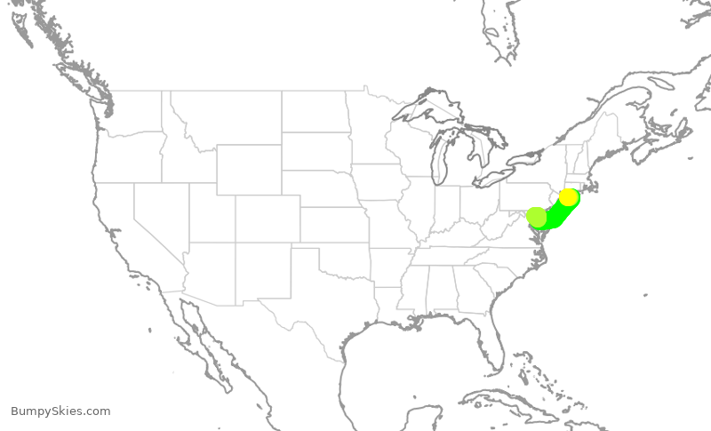Turbulence forecast map for SWA2194, ISP to BWI