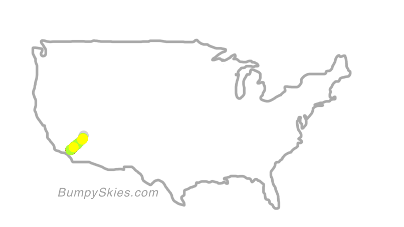 Map of continental US with illustrated flight path and turbulence forecast (described in text below)