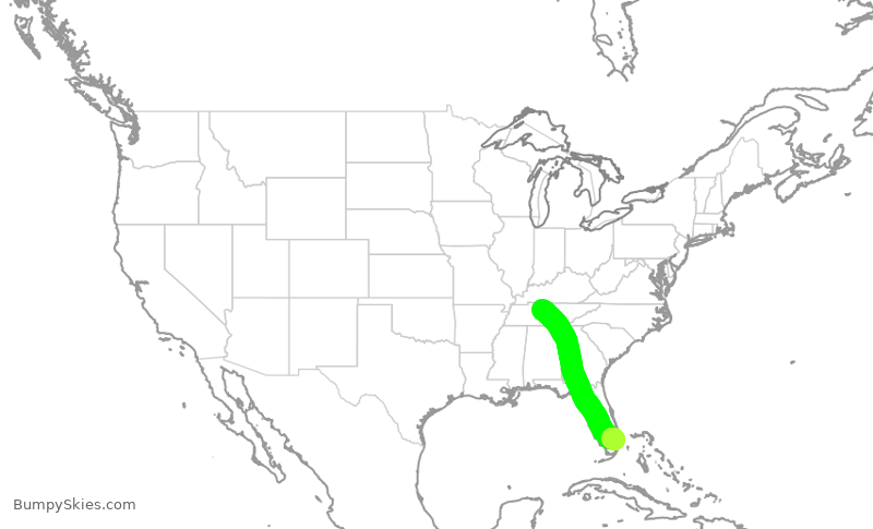 Turbulence forecast map for SWA2196, FLL to BNA
