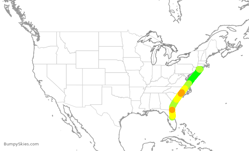 Turbulence forecast map for SWA2198, ISP to MCO